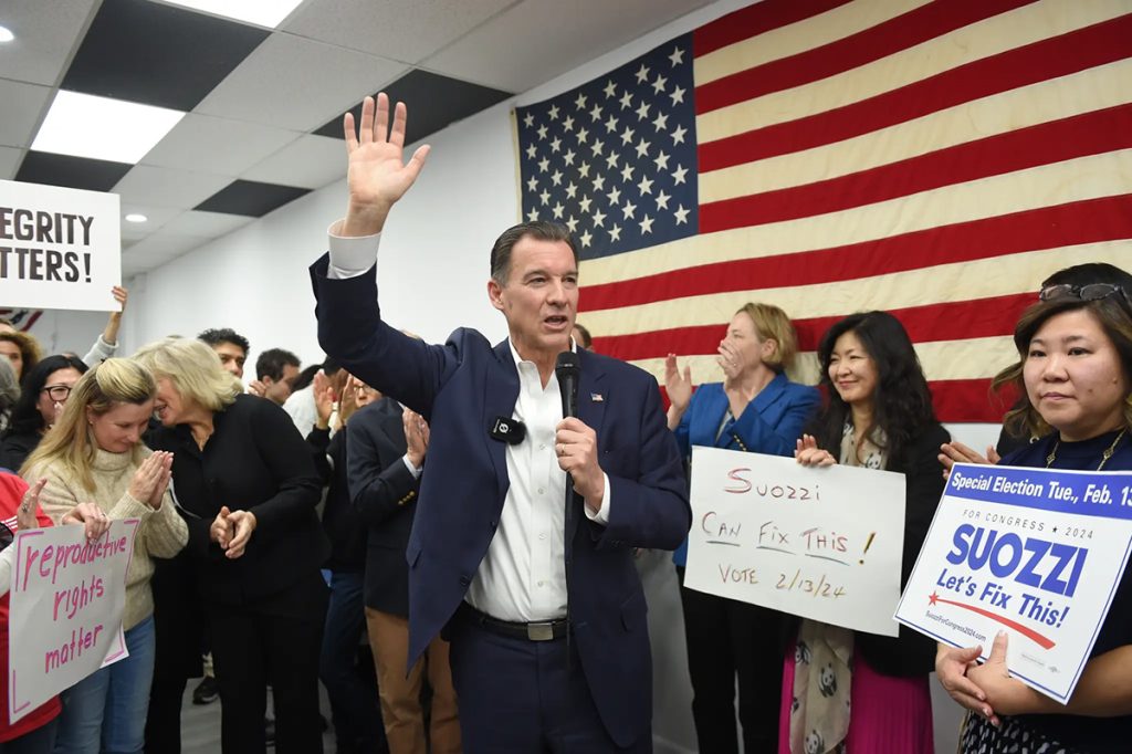 Former Rep. Tom Suozzi opened his campaign headquarters in Great Neck on Jan. 14, 2024. John Roca