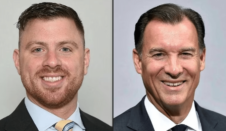 Michael LiPetri, left, the Repoublican candidate for the Third Congressional District of New York, and incumbent Rep. Tom Suozzi (D-Glen Cove). Credit: James Escher