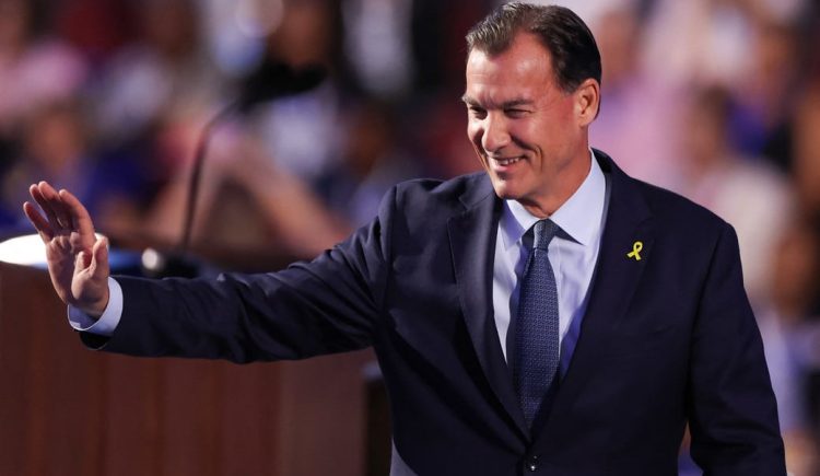 Rep. Tom Suozzi (D-N.Y.) arrives to speak on the third day of the Democratic National Convention at the United Center in Chicago, on Aug. 21, 2024. | Charly Triballeau/AFP via Getty Images